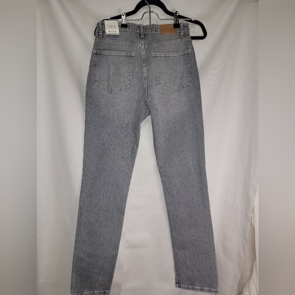 ZARA Grey Wash Straight Leg Ankle Slit Jeans - Picture 2 of 5